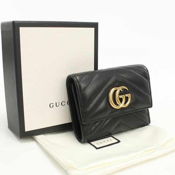 GUCCI グッチ　三つ折り財布　ブラック GUCCI（グッチ） 中古良品 三つ折り財布 474802 GGマーモント