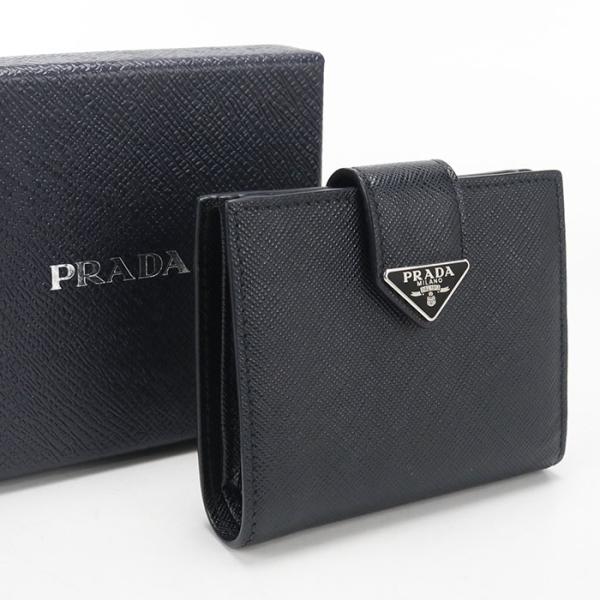 ＰＲＡＤＡ　プラダ　サフィアーノ　二つ折り財布　ブラック革 o PRADA（プラダ） 中古良品 二つ折り財布 タブ財布 サフィアーノ メンズ