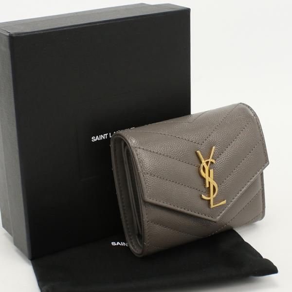 SAINT LAURANT サンローラン　折り財布　型押し カサンドラ 美品 SAINT LAURENT [正規ラッピング済] サンローラン Saint Laurent