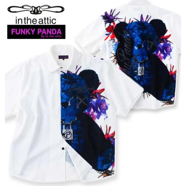 大きいサイズ メンズ FUNKY PANDA by in the attic ボタニカル柄パンダ 半袖 シャツ ブラック 1257-4210-2 3L 4L 5L 6L in the attic（インジアティック） 大きいサイズ メンズ FUNKY PANDA