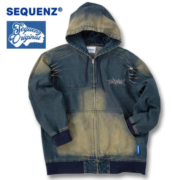 大きいサイズ メンズ SEQUENZ ウォッシュド デニム フルジップ パーカー ネイビー 1258-5386-1 3L 4L 5L 6L biglibero_1258-5386-1-170