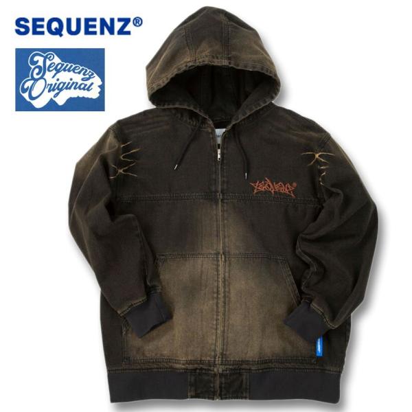 大きいサイズ メンズ SEQUENZ ウォッシュド デニム フルジップ