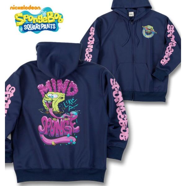 大きいサイズ メンズ SPONGEBOB ダンボールニット プリント フルジップ パーカー 3L 4L 5L 6L