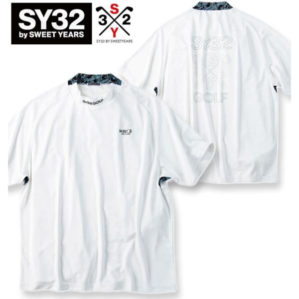 大きいサイズ メンズ SY32 by SWEET YEARS ゴルフ グラフィックポイント 半袖 モックネック シャツ 3L 4L 5L 6L