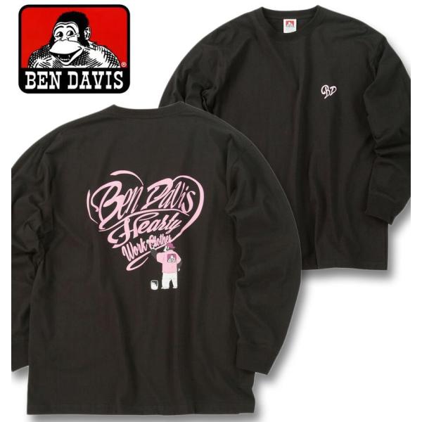 大きいサイズ メンズ BEN DAVIS ハート スクリプトロゴ 長袖 Tシャツ 3L 4L 5L 6L