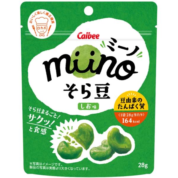 他サイト： [broad beans] カルビー ｍｉｉｎｏそら豆しお味 おつまみ おやつ お菓子そら豆 ロカボ 28グラム (x 12)の商品画像