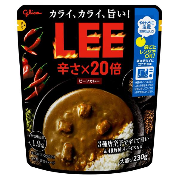 他サイト： ビーフカレーLEE 大盛り辛さ×20倍 230g×5個 江崎グリコ (超辛/大辛/辛口/スパイス/常温保存/レトルト/詰め合わせ/リー)の商品画像
