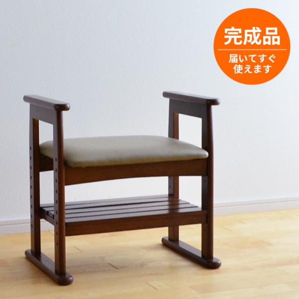 ■サイズ：幅53×奥行35×高さ51cm　座面高さ：40・37・34cm　座面下棚高さ：14・17cm　■材質：ラバーウッド　座面：PVC（合皮）レザー　■座面高さは40・37・34cmの3段階に調節できます。　■座面の下の棚は14・17c...