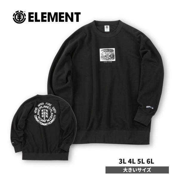 大きいサイズ メンズ ELEMENT エレメント W KNIT DIGITクルー スウェット コットン ポリエステル ニット ブラック 黒 3L 4L 5L 6L ストリート