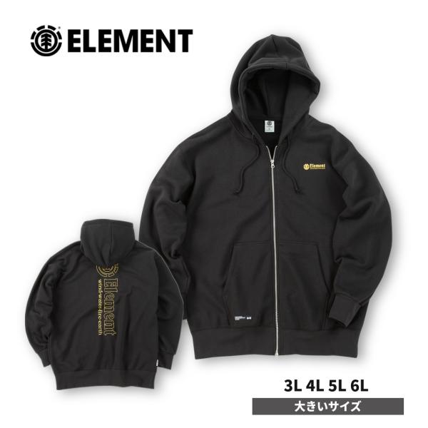 大きいサイズ メンズ ELEMENT エレメント LINE LOGO フルジップ パーカー コットン ポリエステル ブラック 黒 3L 4L 5L 6L ストリート