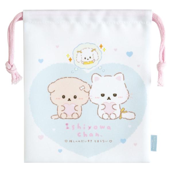 (C)san-xサンエックスの大人気キャラクター「いしよわちゃん」の巾着です☆旅行がもっと楽しくなる！機能もかわいさも兼ね備えたトラベル縫製品雑貨が大集合♪キャラクターたちが旅気分をぐっと盛り上げてくれるかも？人気の高い定番サイズの巾着！細...