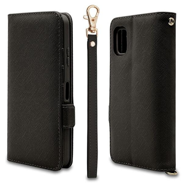 ラスタバナナ AQUOS wish3 ハンドストラップ付き手帳型ケース BK カード4枚 7554AQOW3BO