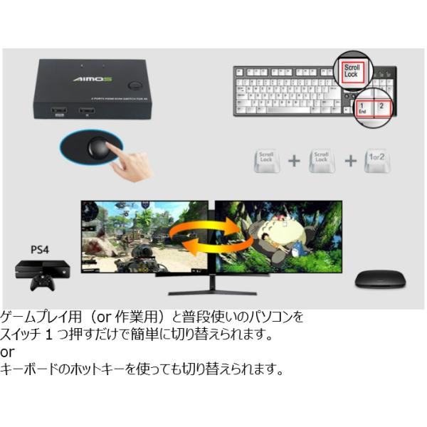 Kvmスイッチ パソコン 自動 切替器 Kvm 切替機 スイッチ Pc 2台用 キーボード マウス モニターを共有 Hdmi対応 Usb接続 パソコン切替器 4k 3d対応 Av周辺機器 H0kvm Big問屋3 通販 Yahoo ショッピング