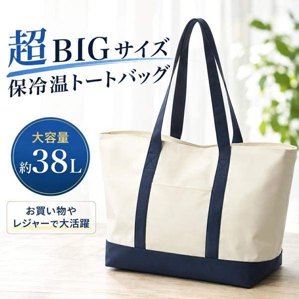 保冷バッグ 大容量 38L 保温 トートバッグ ファスナー付き エコバッグ 大型 肩掛け クーラーバッグ おしゃれ 折りたたみ 買い物バッグ ポケット付き