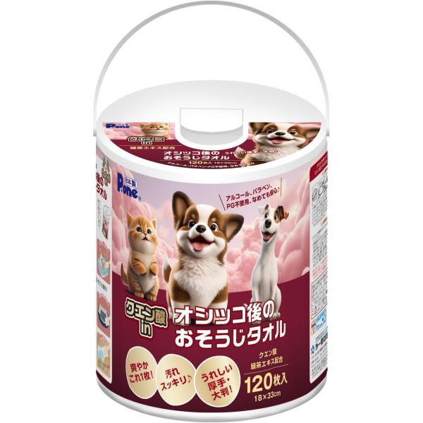 P.one クエン酸inオシッコ後のおそうじタオル120枚 本体 ペット 犬 猫 大判 18×33cm おそうじタオル なめても安心 わんちゃん ネコちゃん ケア用品 クエン酸 緑茶エキス配合 無香料 第一衛材 4904601999656
