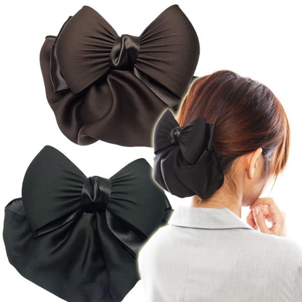 リボン バレッタ シニヨン ネット カバーつき プレーンリボン オフィス お仕事 好印象 送料別 ヘアアクセサリー