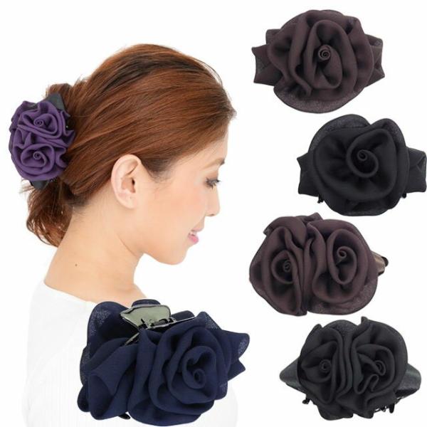 バンスクリップ 大きめ シフォンのローズ ヘアアクセサリー