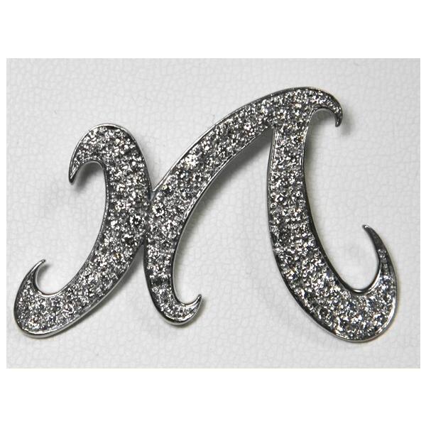 K14WG イニシャルM　かわいいチェーンリング ビジュードットコム 豪華特注品 K18WG ダイヤモンド イニシャル