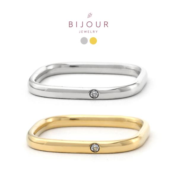金属アレルギー対応 つけっぱなしOK リング ステンレス スクエア Bijour ビジュール biri0142 一粒 ビジュー