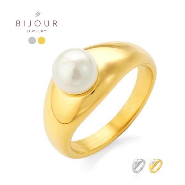 金属アレルギー対応 つけっぱなしOK リング ステンレス フェイク パール Bijour ビジュール biri0164 ぷっくり