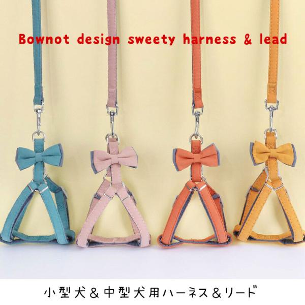 ★ リボンがCuteな♪小型犬&amp;中型犬用/ベルトタイプハーネスリードです♪★ ハーネス、リードともに裏地にグレー色を使った2枚重ねの生地でしっかりとしたつくりになっています。★ 胴周り＆首周りはアジャスターでサイズの調整が可能です♪...