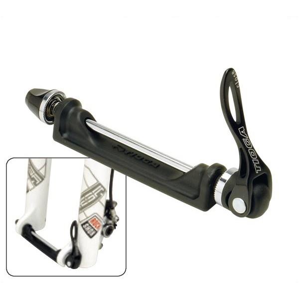 輪行時、ホイールを外したフロントフォーク先端を保護するクイック式フォーク ホルダー。■プラスチック■100mm クイック レリーズ付属