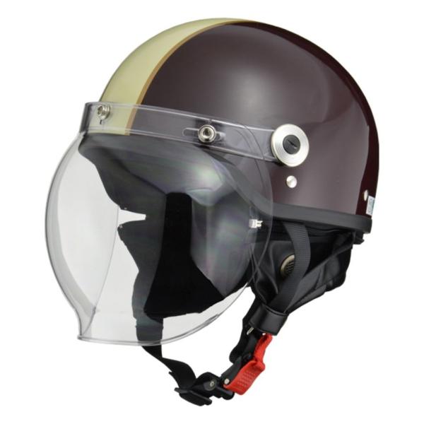 リード工業 CROSS(クロス) CR-760 ハーフ ヘルメット ブラウン/アイボリー フリーサイズ(57〜60cm未満) 半ヘル 半キャップ シールド付き UVカット LEAD