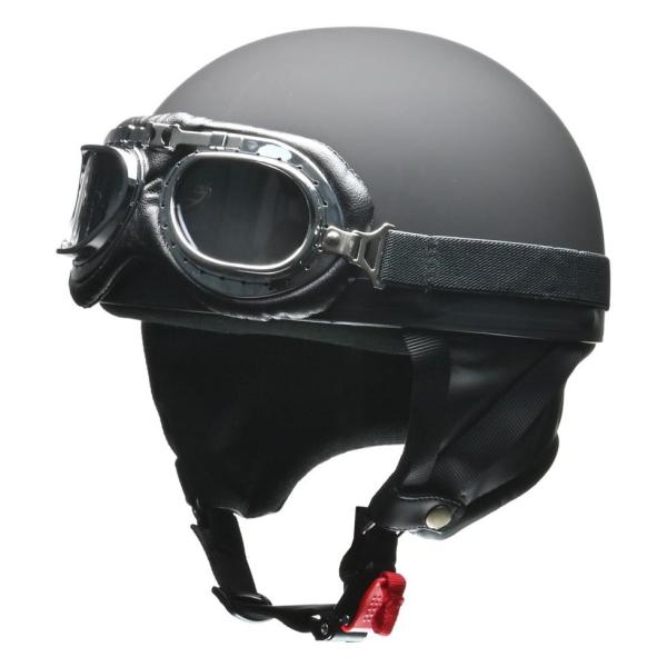 他サイト： リード工業 CROSS(クロス) CR-751 ハーフ ヘルメット マットブラック LL(61〜62cm未満) 半ヘル 半キャップ ゴーグル付き イヤーカバー レトロ バイク用 LEADの商品画像