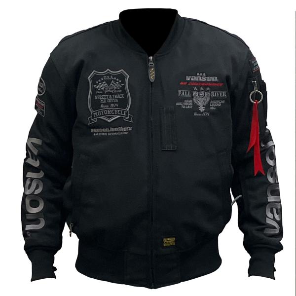 【限定特価】VANSON（バンソン）　VS251S-BW　MA-1メッシュジャケット　BLACK/GUNMETA　BIKE WORLD専売型 着脱可防風インナー標準装備 マルチシーズン着用可能