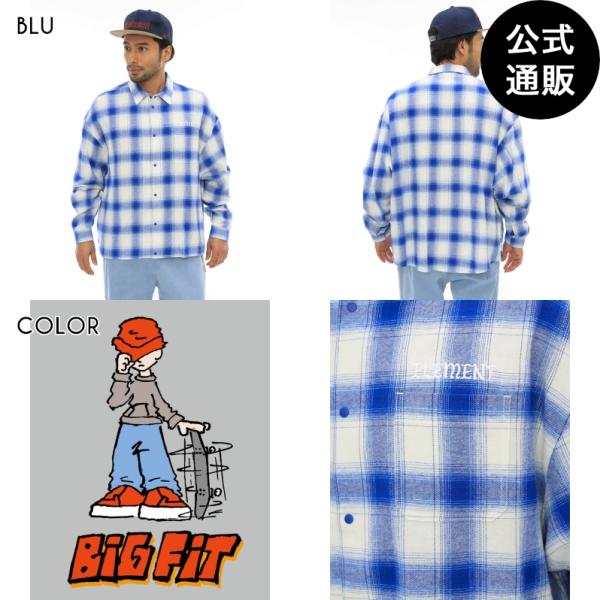 【OUTLET】【20%OFF】【送料無料】2024 エレメント メンズ BIG SKATE ONBRE 長袖シャツ BLU 【2024年春夏モデル】 