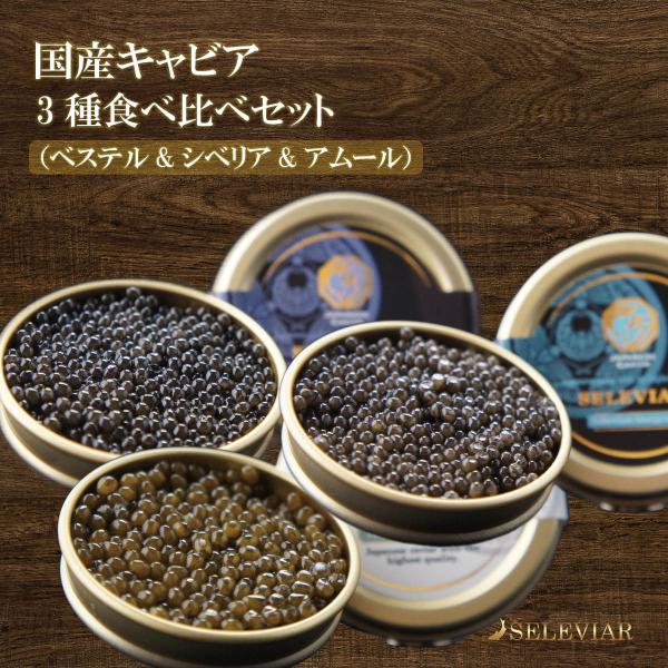 国産キャビア　3種食べ比べセット（ベステル・シベリア・アムール）　各10g　島根県産 フレッシュキャビア 珍味 魚卵 チョウザメ 取り寄せ 無添加 冷凍 お歳暮
