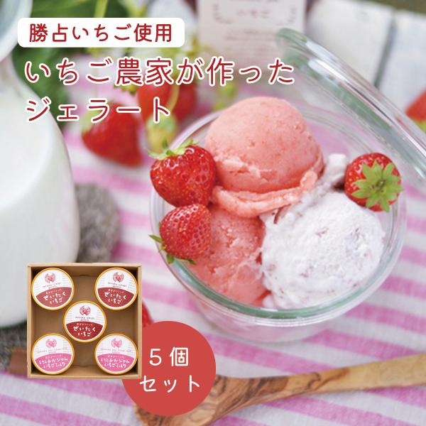 いちご農家が作ったジェラート5個セット　徳島県産勝占いちご使用