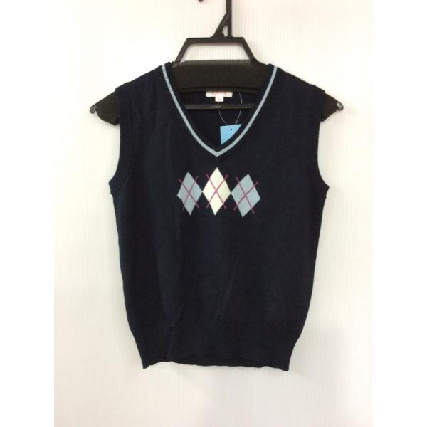 キッズ、ネイビー×アーガイル柄ニットベスト