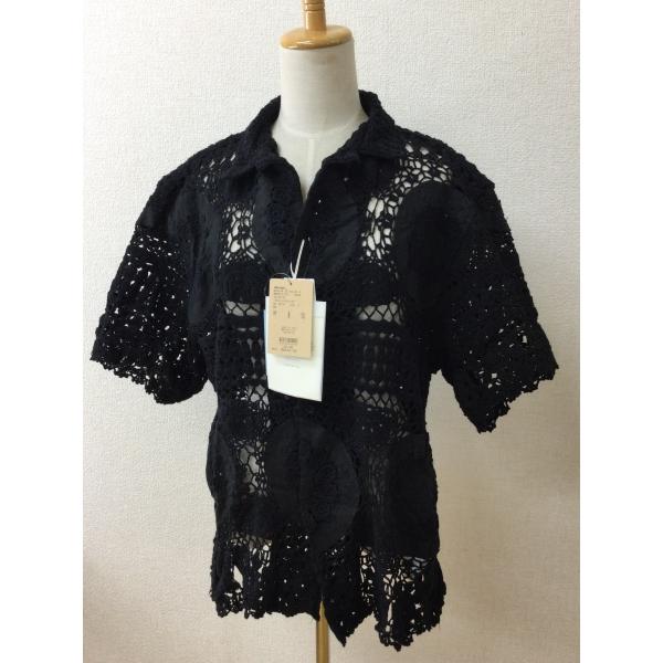 タグ付き未使用 定価14080円 黒 ハンドクロシェシャツ