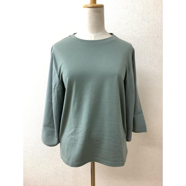 タグ付き未使用 薄いモスグリーンカットソー 異素材組み合わせ サイズL
