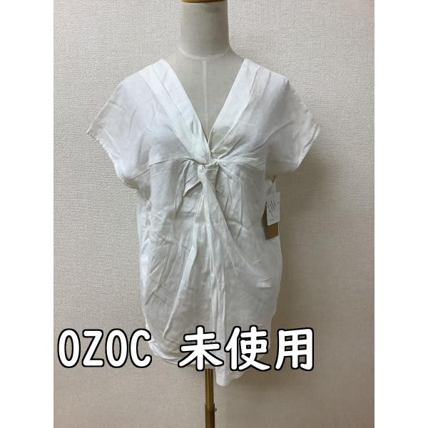 タグ付き未使用 麻ブラウス 前後ろ2way オフホワイト サイズM