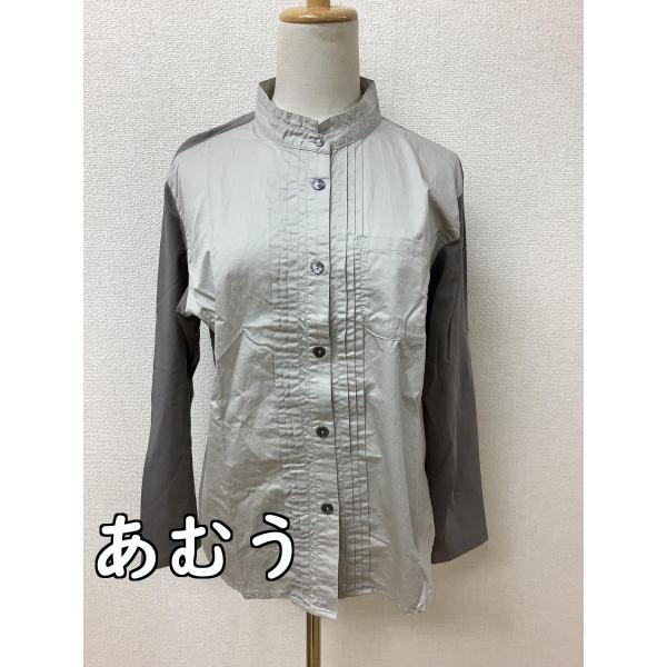 あむう akane グレージュ前開きトップス カットソー生地 前身頃はシャツ生地 サイズM-L