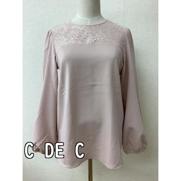 薄ピンク ストレッチトップス 首元レース サイズ38