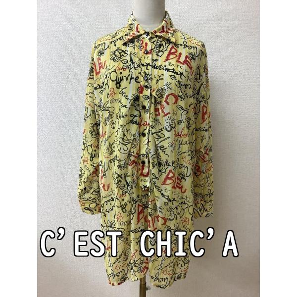 イエロー×ロゴ シースルーシャツチュニック サイズ40