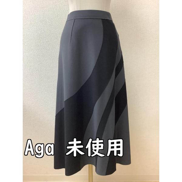 Aga Aga アーガ タグ付き未使用 ストレッチスカート グレー×黒 サイズ9号