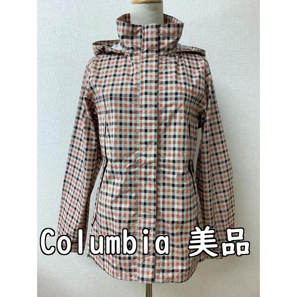 オムニテック アウター ベージュ×オレンジ×ブラウンチェック 美品 サイズL