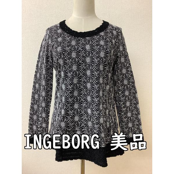 黒×白 花のモチーフレース トップス 美品 サイズ9
