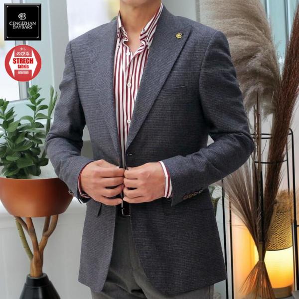 テーラードジャケット メンズ ブレザー ネイビー/チェック 秋/冬