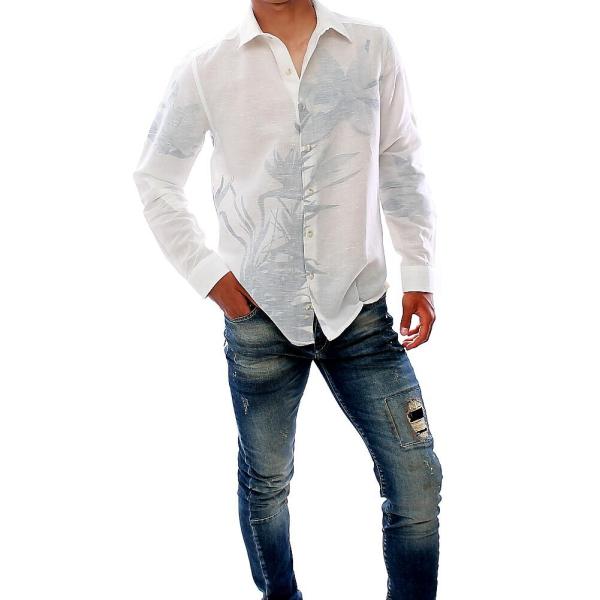 白シャツ 長袖シャツ メンズ リネンシャツ 麻綿 裏プリント 花柄 きれいめ着こなし Buyee 日本代购平台 产品购物网站大全 Buyee一站式代购 Bot Online