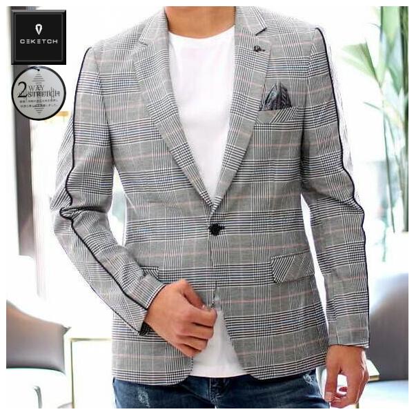 【未使用品】イザイア　グレンチェック　ジャケット48 テーラードジャケット メンズ チェック グレンチェック ストレッチ