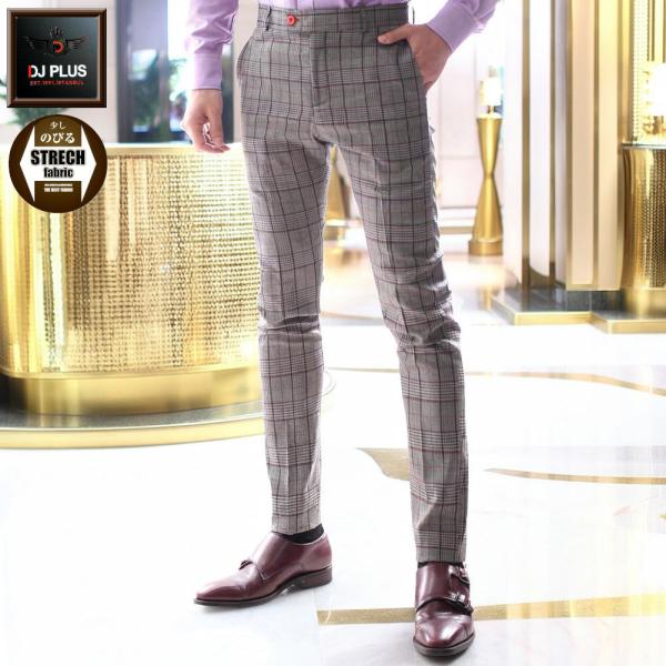 スラックス スキニー スリム パンツ グレー チェック タイト 春/夏/秋