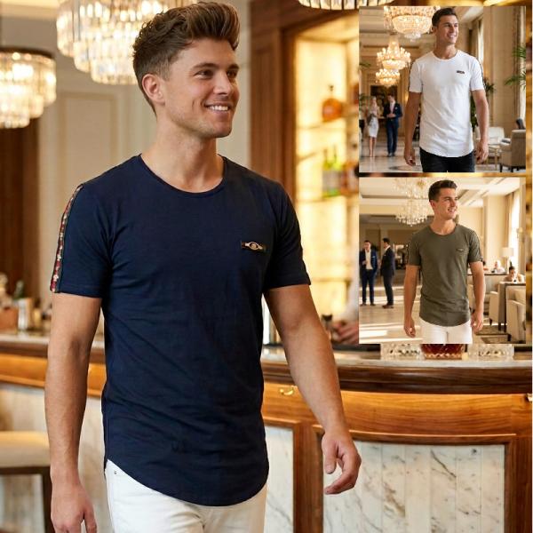 Tシャツ 半袖 袖ライン ワンポイント メンズ S~XL 大きいサイズも入荷 