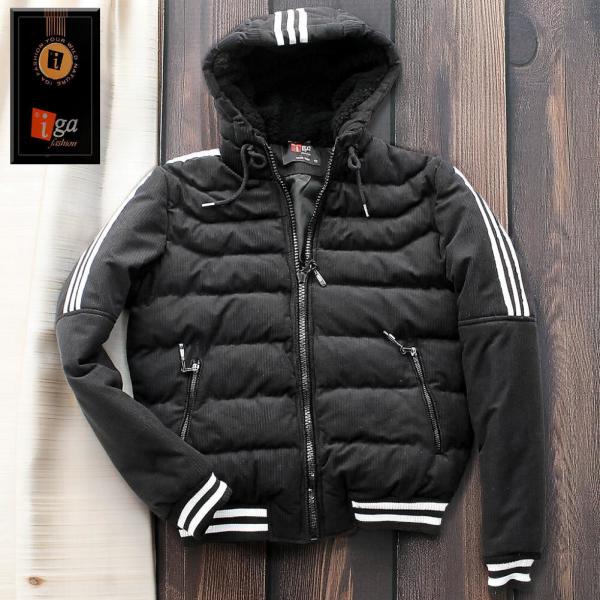 中綿ジャケット フード付き コーデュロイ メンズ アウター 黒/XXL