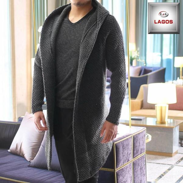 コーディガン ローゲージ ニット パーカー フード付き セーター メンズ