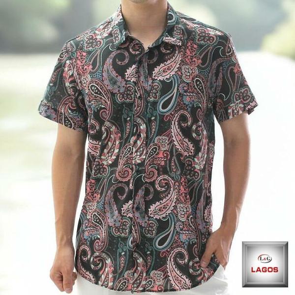 半袖 柄シャツ ペイズリー柄 派手 多色 メンズ シャツ マルチカラー